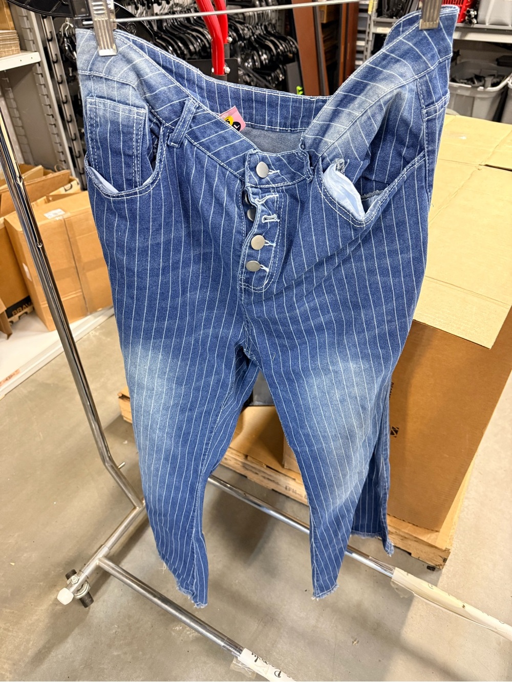 Ladies Blue Pinstripe Button-Fly Jeans